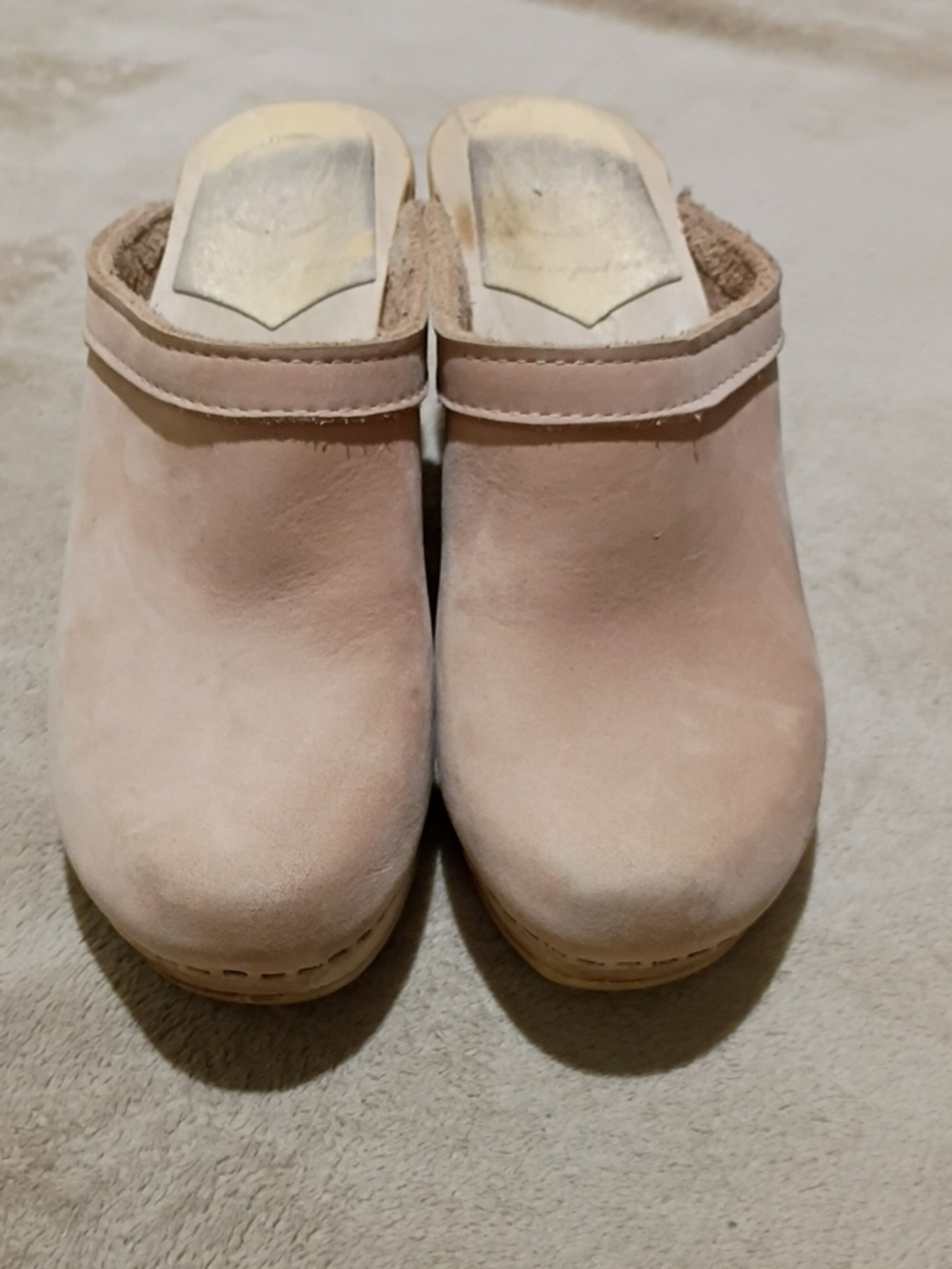 No. 6 Tan Leather Clog Mules with Wood Heel - Picture 3 of 9